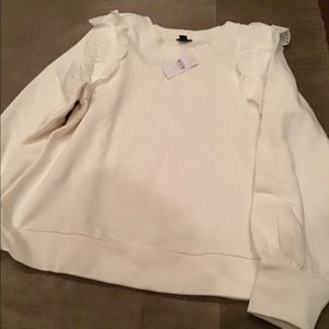 ClosetClearout-make offer!NEW Winter white sweatshirt with eyelet ruffle